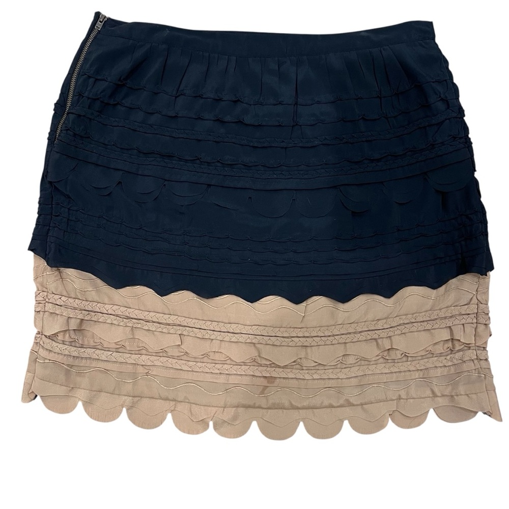 Maeve Anthropologie Tiered Scalloped Skirt – Size 12 – Black & Tan